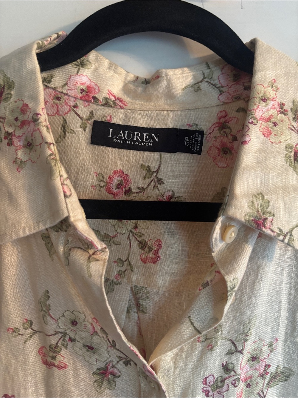 Ralph Lauren Linen Cream Floral Button-Up Blouse - Picture 2 of 7